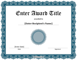 Blue Award Seal Certificate Template