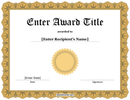 Gold Award Seal Certificate Template