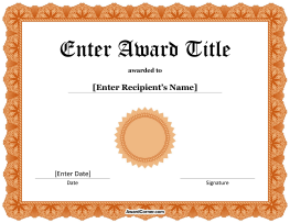 Orange Award Seal Certificate Template