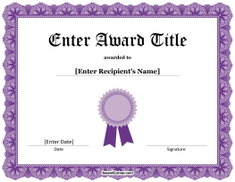 Purple Ribbon Certificate Template