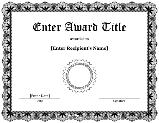 Black Award Seal Certificate Template
