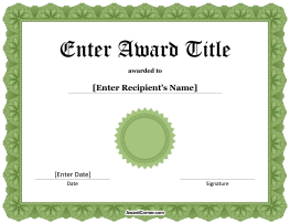 Green Award Seal Certificate Template