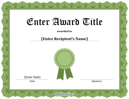 Green Ribbon Certificate Template