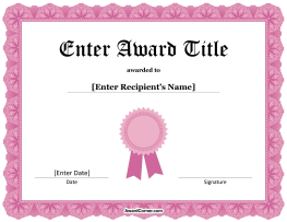 Pink Ribbon Certificate Template
