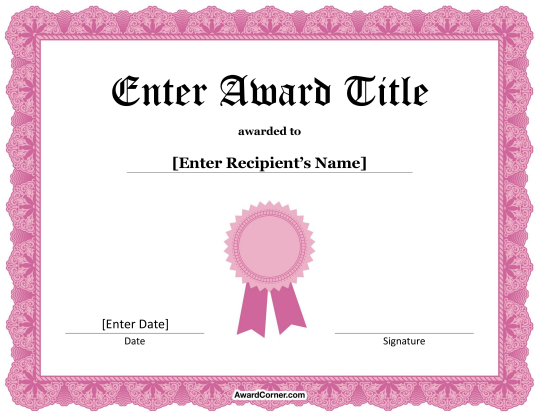 Pink Ribbon Certificate Template